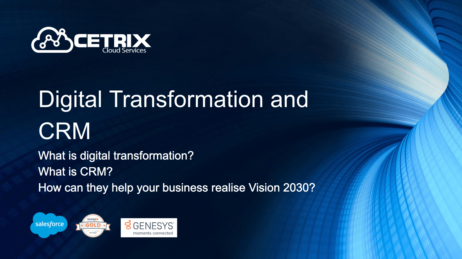 Slide promoting webinar about digital transformation and crm